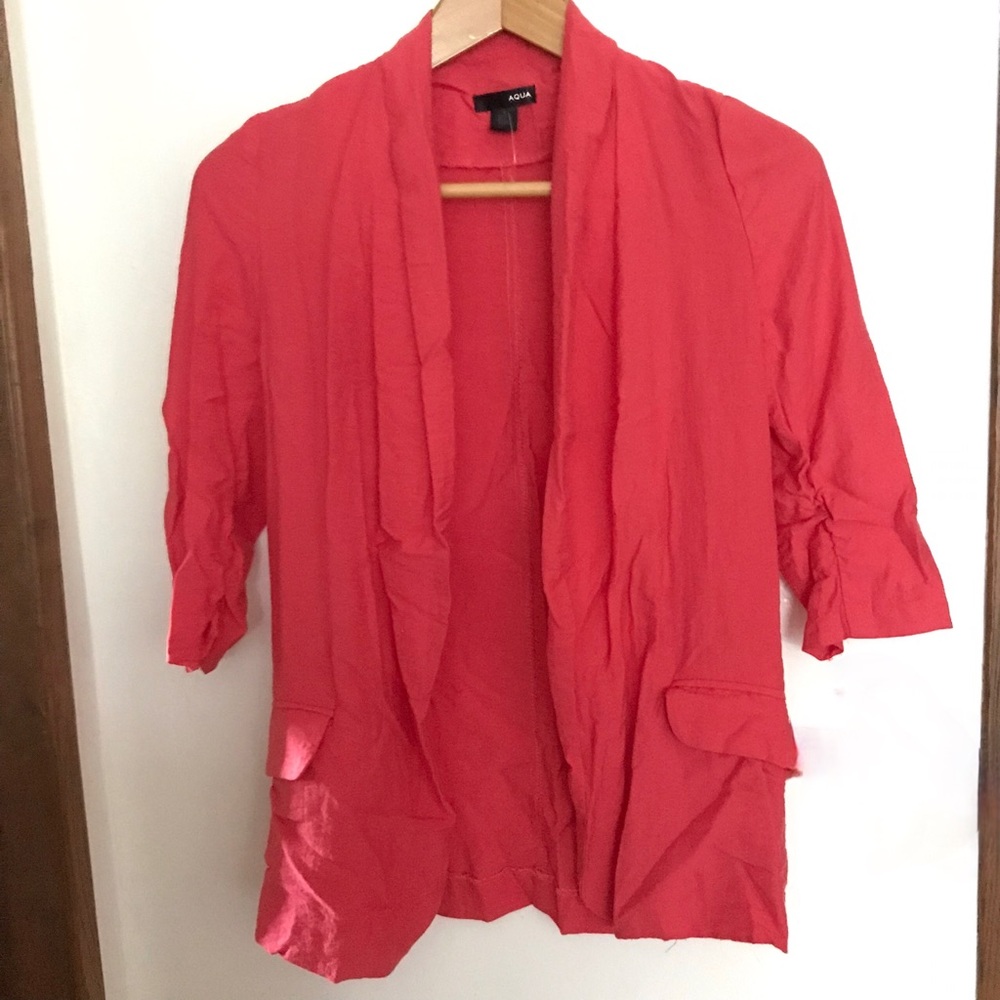 AQUA Open Front Blazer, Ruched Sleeves